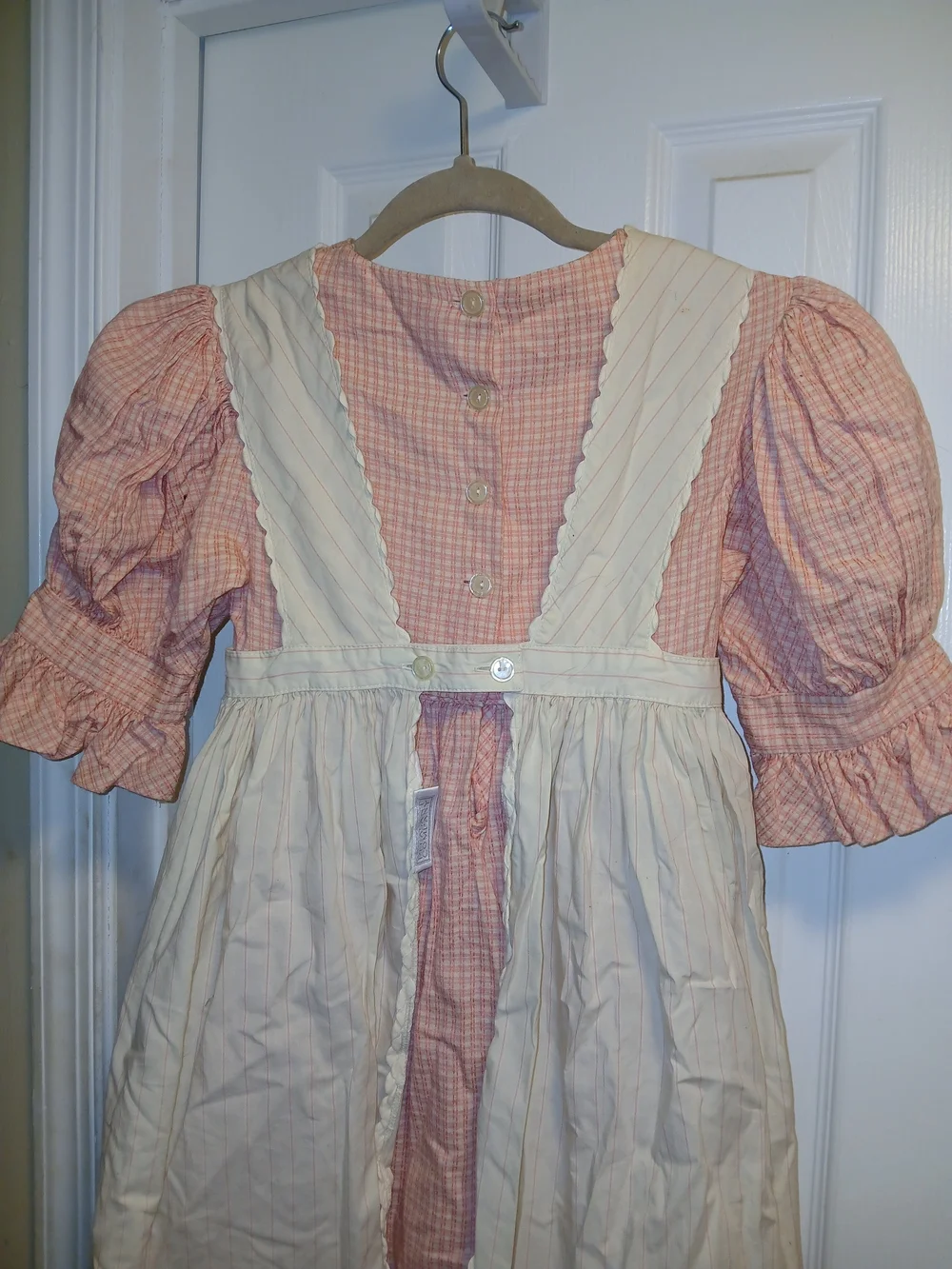 Pleasant Company Girls' Pink Gingham Dress with Cream Pinafore Apron Sz.8 Yrs